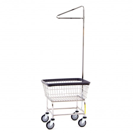 Chrome Standard Capacity Wire Laundry Cart w/ Single Pole Rack