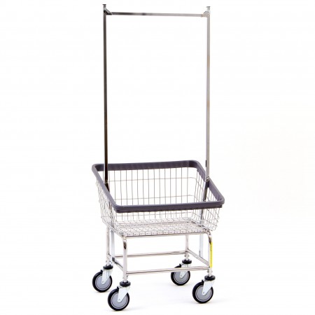 Chrome Front Load Wire Laundry Cart w/ Double Pole Rack