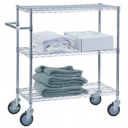 Triple Shelf Wire Utility Cart, Chrome-Plated