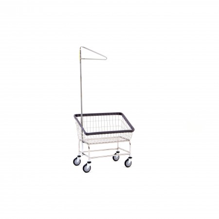 Chrome Large Capacity Front Load Wire Laundry Cart w/ Single Pole Rack