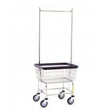 Chrome Standard Capacity Wire Laundry Cart w/ Double Pole Rack