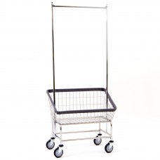 Chrome Large Capacity Front Load Wire Laundry Cart w/ Double Pole Rack